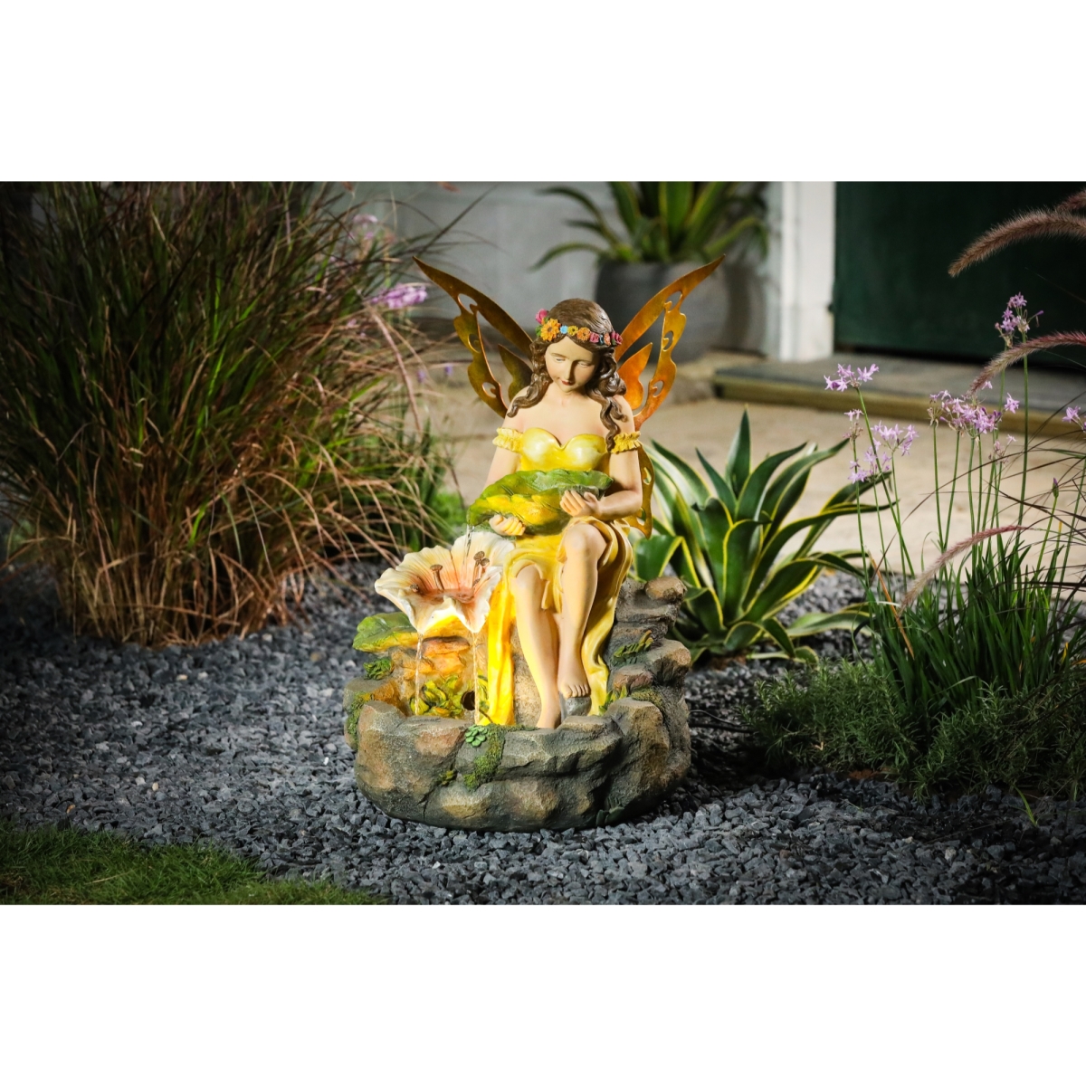 Picture of Luxen Home Resin Fairy Garden Outdoor Fountain with LED Light