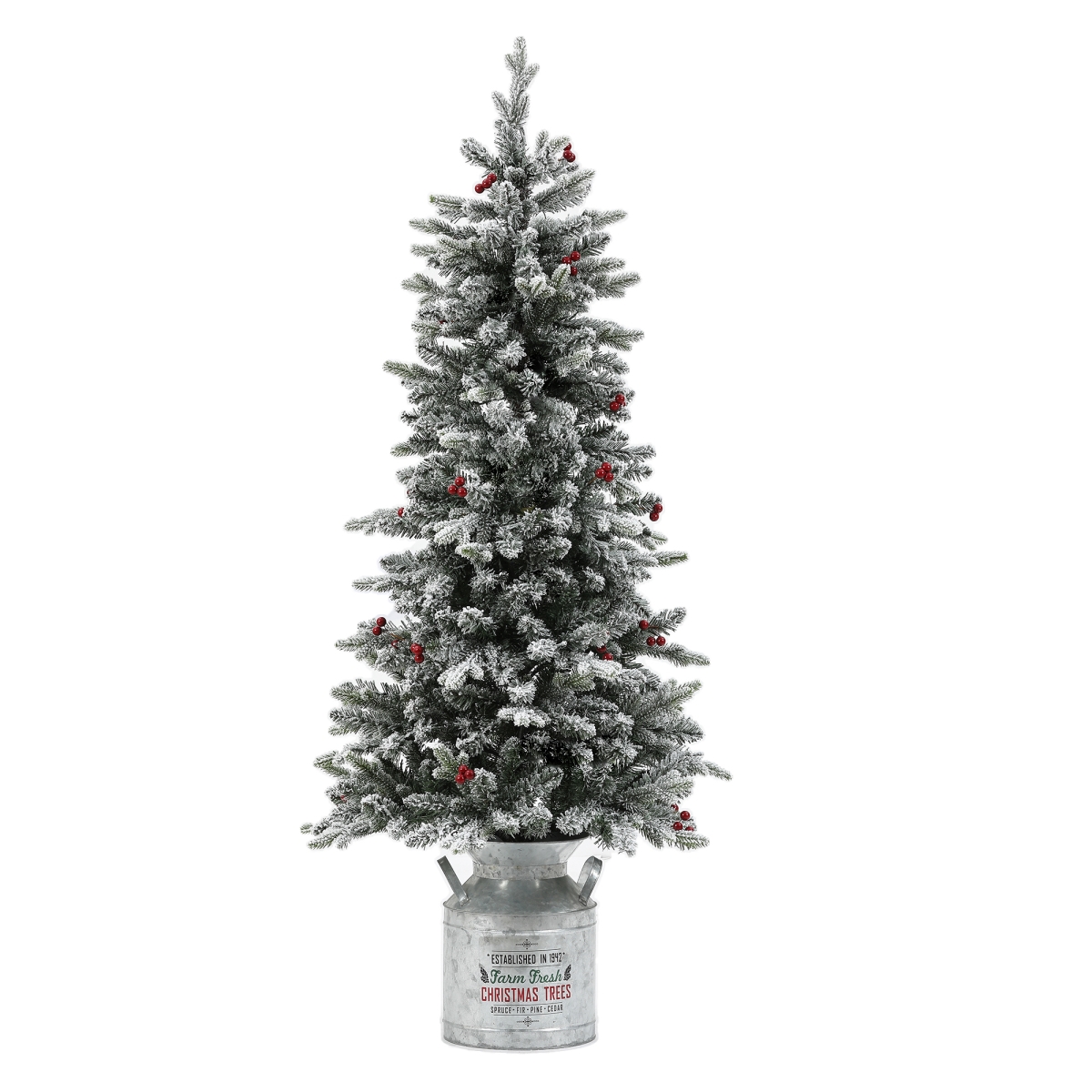 WHAP1395 5 ft. Pre-Lit Flocked Artificial Christmas Tree with Metal Pot, Green -  LuxenHome