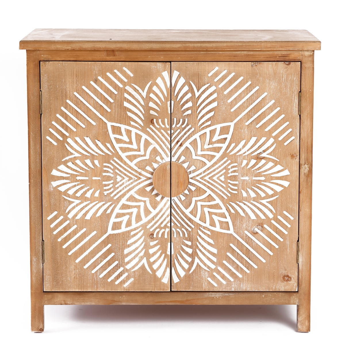 WHIF1600 Wood Floral 2-Door Storage Cabinet, Natural -  LuxenHome