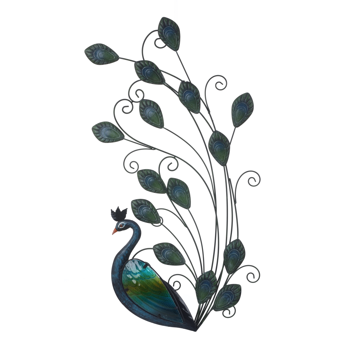 WHAO1522 29.5 in. Peacock Metal & Glass Outdoor Wall Decor -  LuxenHome