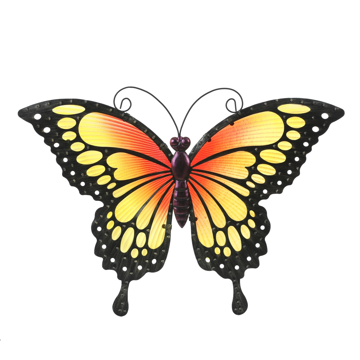 WHAO1524 Butterfly Metal & Glass Outdoor Wall Decor, Orange & Yellow -  LuxenHome