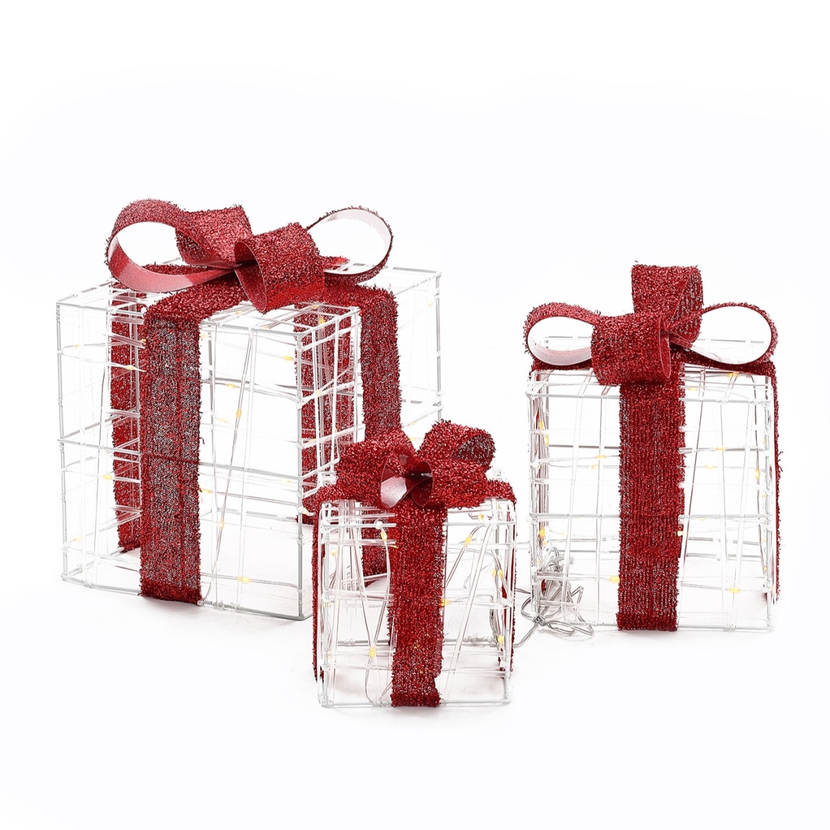 Picture of LuxenHome WHHD1795 LuxenHome Set of 3 Presents Lighted Gift Box Holiday Decoration