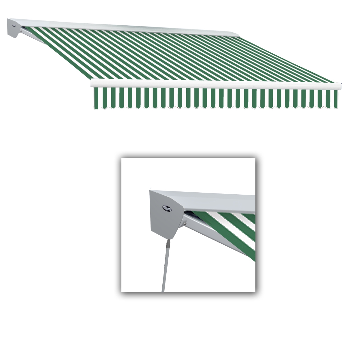 16 ft. Destin with Hood Left Motor & Remote Retractable Awning, Forest Green & White - 120 in.