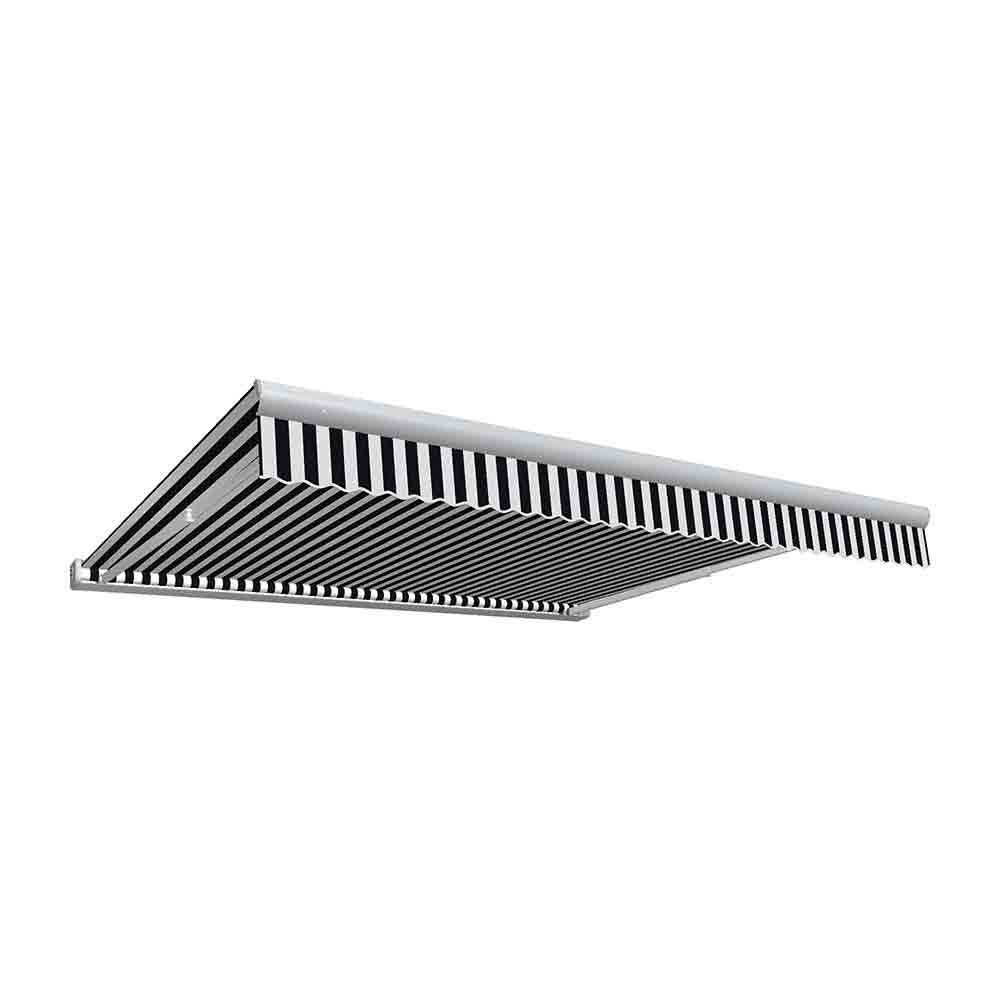16 ft. Key West Full Cassette Left Motorized Retractable Awning, Black & White - 120 in.