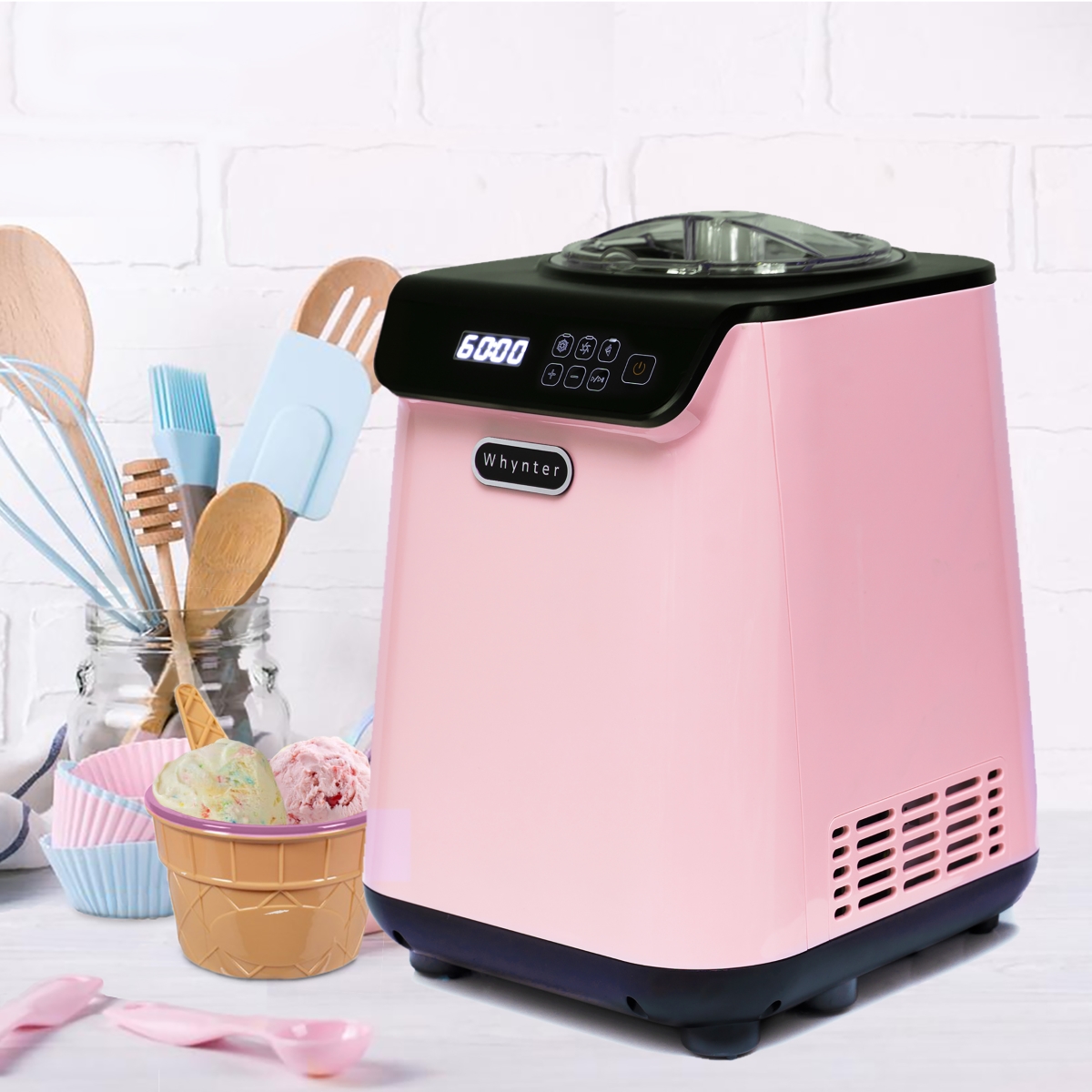Picture of Whynter ICM-128BPS 1.28 qt. Compact Upright Automatic Ice Cream Maker with Stainless Steel Bowl Limited Black Pink Edition
