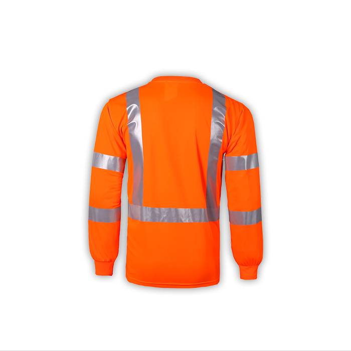 High-Viz Class 3 Long Sleeve Birdseye T-Shirt, Orange - Medium