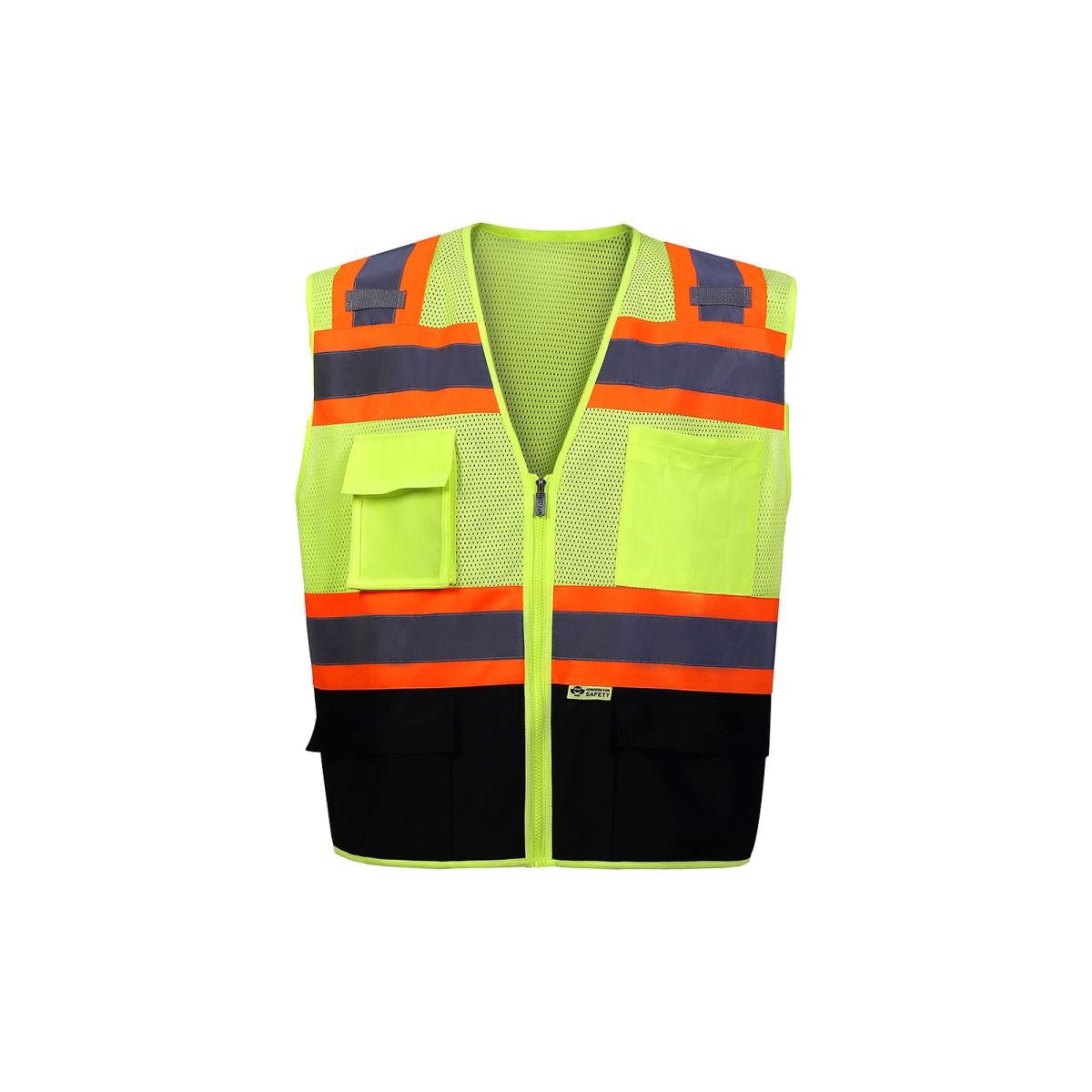 Class 2 Contrast Two Tone Vest with Trim, Black - Medium