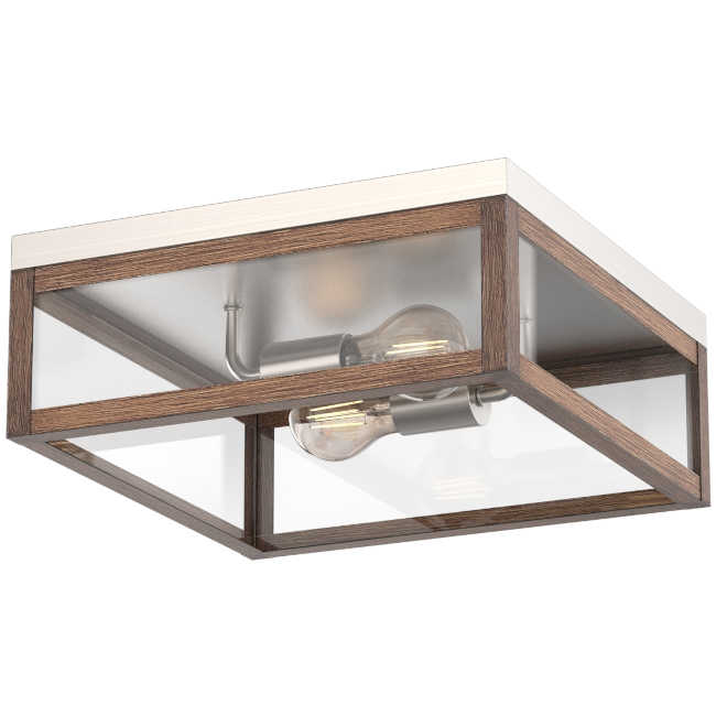 Picture of Worldwide Lighting E30039-102 13 x 13 x 5.25 in. Weston 2-Light Faux Wood Ceiling Flush Mount&#44; Brushed Nickel