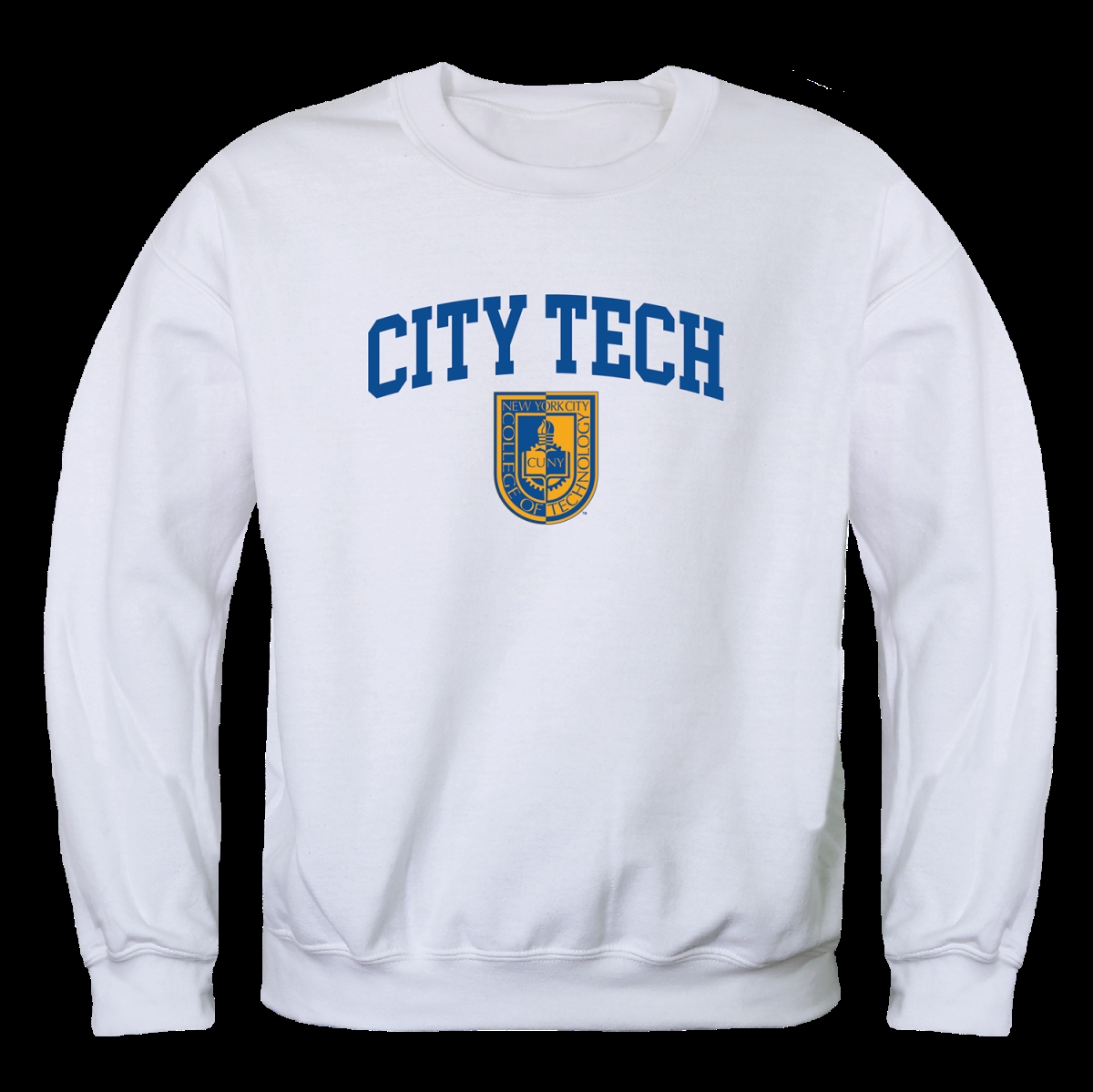 568-664-WHT-01 New York City College of Technology Yellow Jackets Seal Crewneck Sweatshirt, White - Small -  W Republic