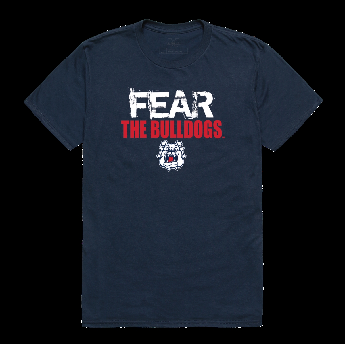 518-169-NV2-02 California State University, Fresno Bulldogs Fear College T-Shirt, Navy - Medium -  W Republic