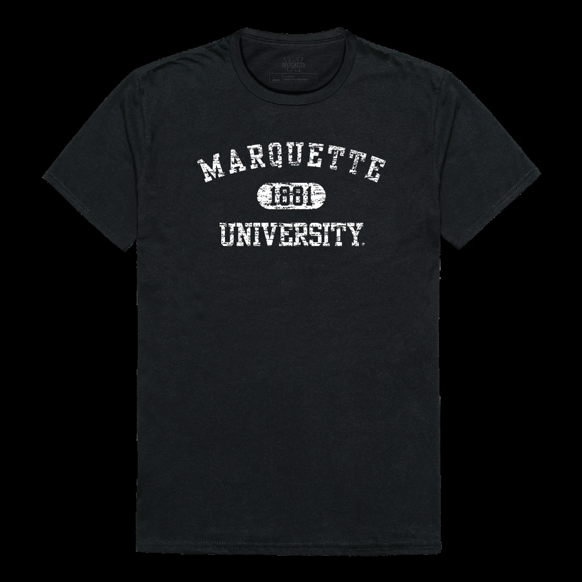 574-130-BLK-05 Marquette University Golden Eagles Distressed Arch College T-Shirt, Black - 2XL -  W Republic