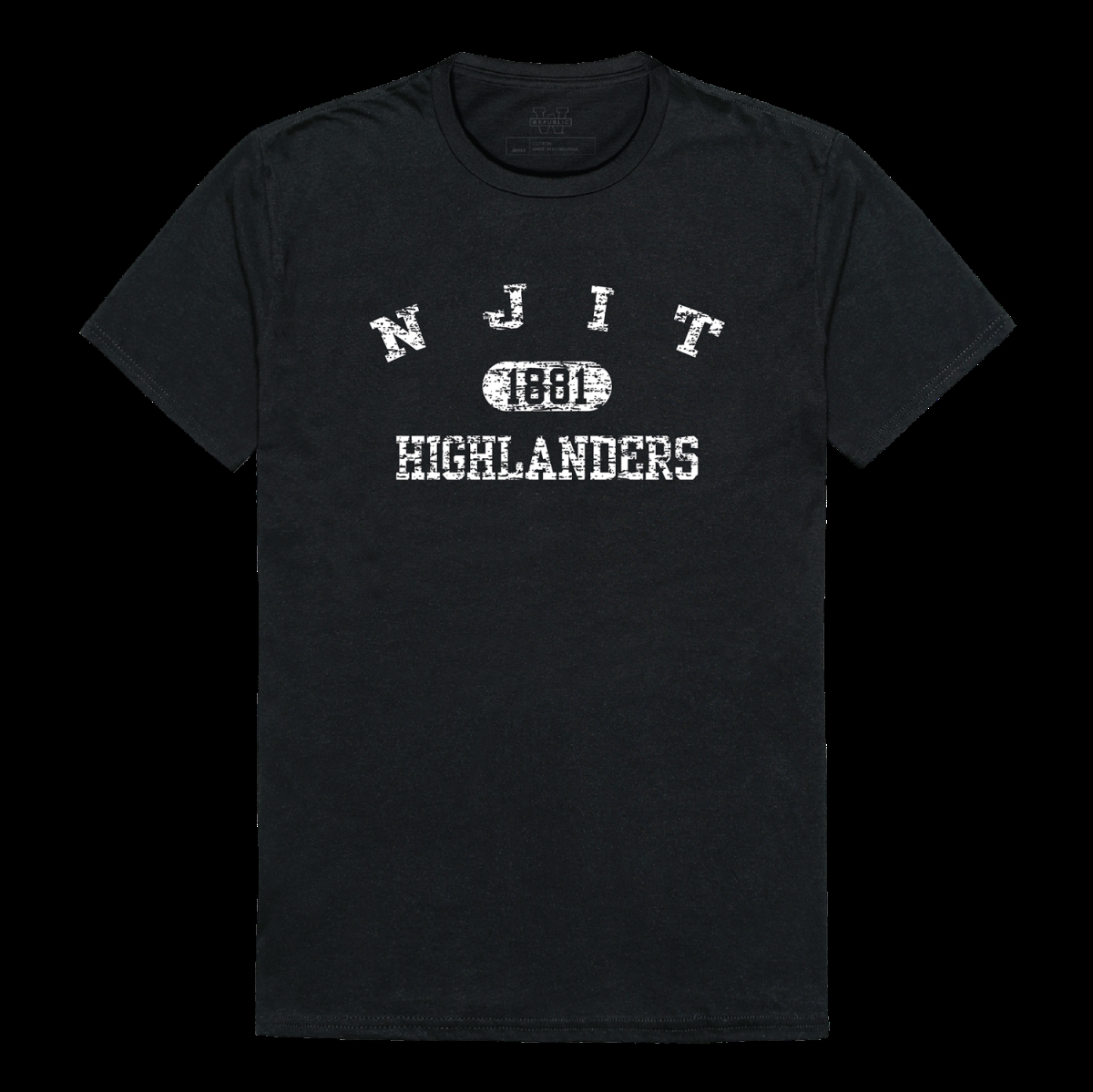 574-555-BLK-02   Jersey Institute of Technology Highlanders Distressed Arch College T-Shirt, Black - Medium -  W Republic