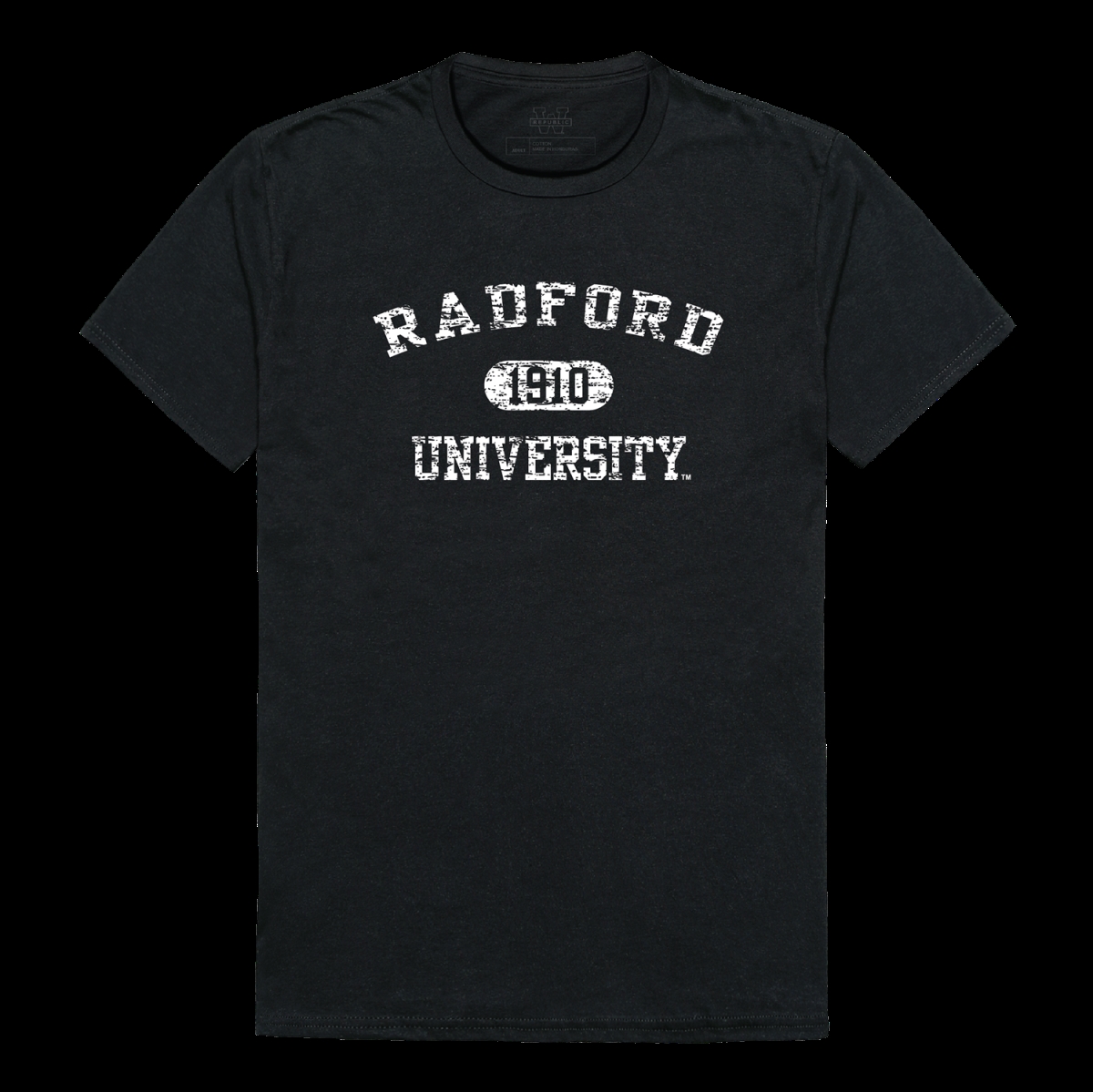 574-366-BLK-05 Radford University Highlanders Distressed Arch College T-Shirt, Black - 2XL -  W Republic