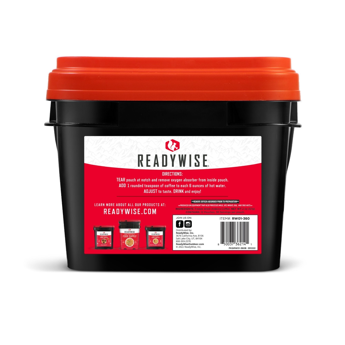 Picture of ReadyWise RW01-360 9 x 9 x 9 in. 2 oz 360 Serving Freeze Dried Coffee Bucket