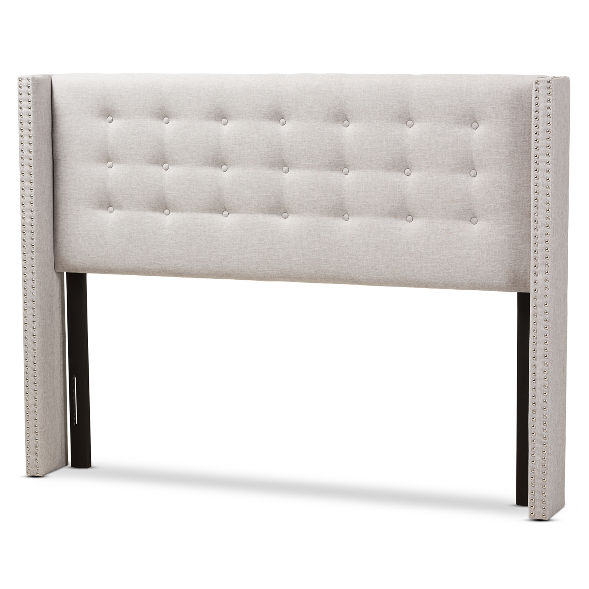 BBT6627-Greyish Beige-King HB Ginaro Modern & Contemporary Greyish Beige Fabric Button - Tufted Nail head King Size Winged Headboard -  Baxton Studio, 842507105525