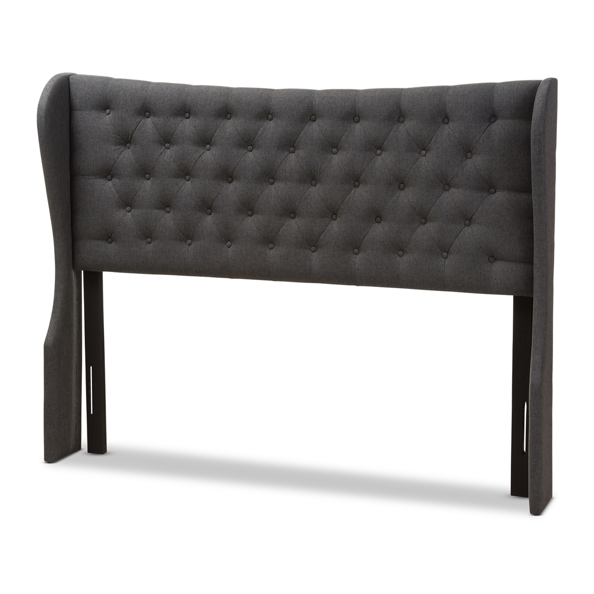 BBT6631-Dark Grey-Full HB Cadence Modern & Contemporary Dark Grey Fabric Button - Tufted Full Size Winged Headboard -  Baxton Studio, 842507105655