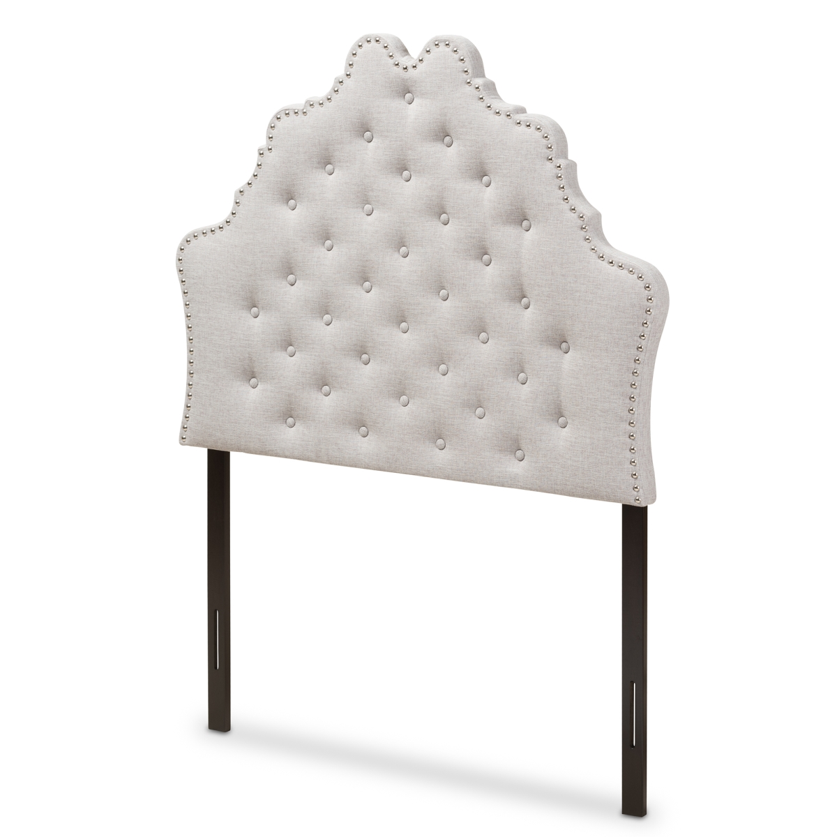 Hilda Twin Size Headboard - Greyish Beige - Modern Design with Nailhead Trim
