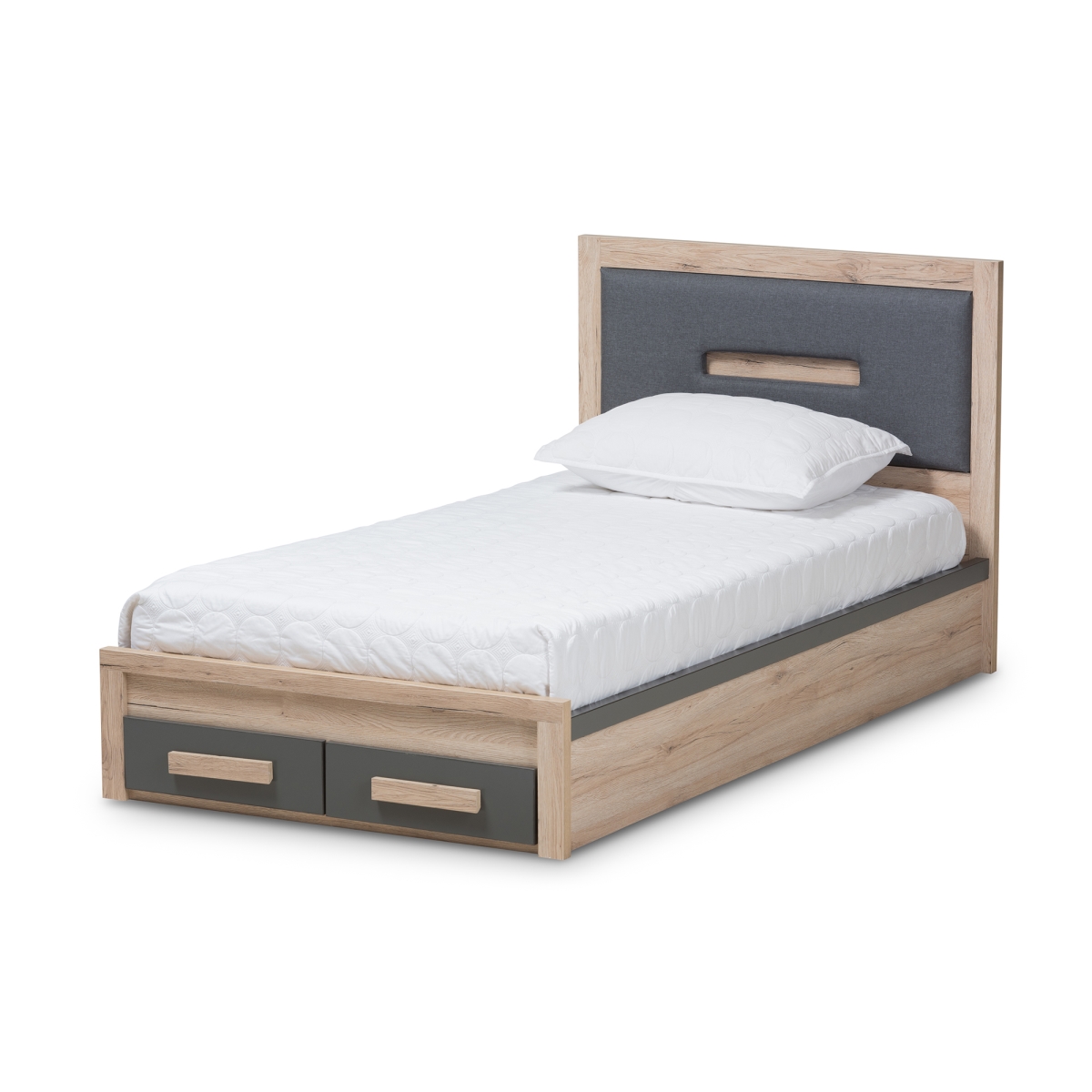 BR990051-Dark Grey & White Oak-Twin Pandora Modern & Contemporary Dark Grey & Light Brown Two - Tone 2 - Drawer Twin Size Storage Platform Bed -  Sekkusu Furniture, SE2506189