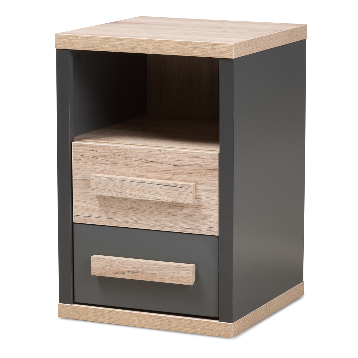 Picture of Baxton Studio BR990054-Dark Grey & White Oak-NS Pandora Modern & Contemporary Dark Grey & Light Brown Two - Tone 2 - Drawer Nightstand