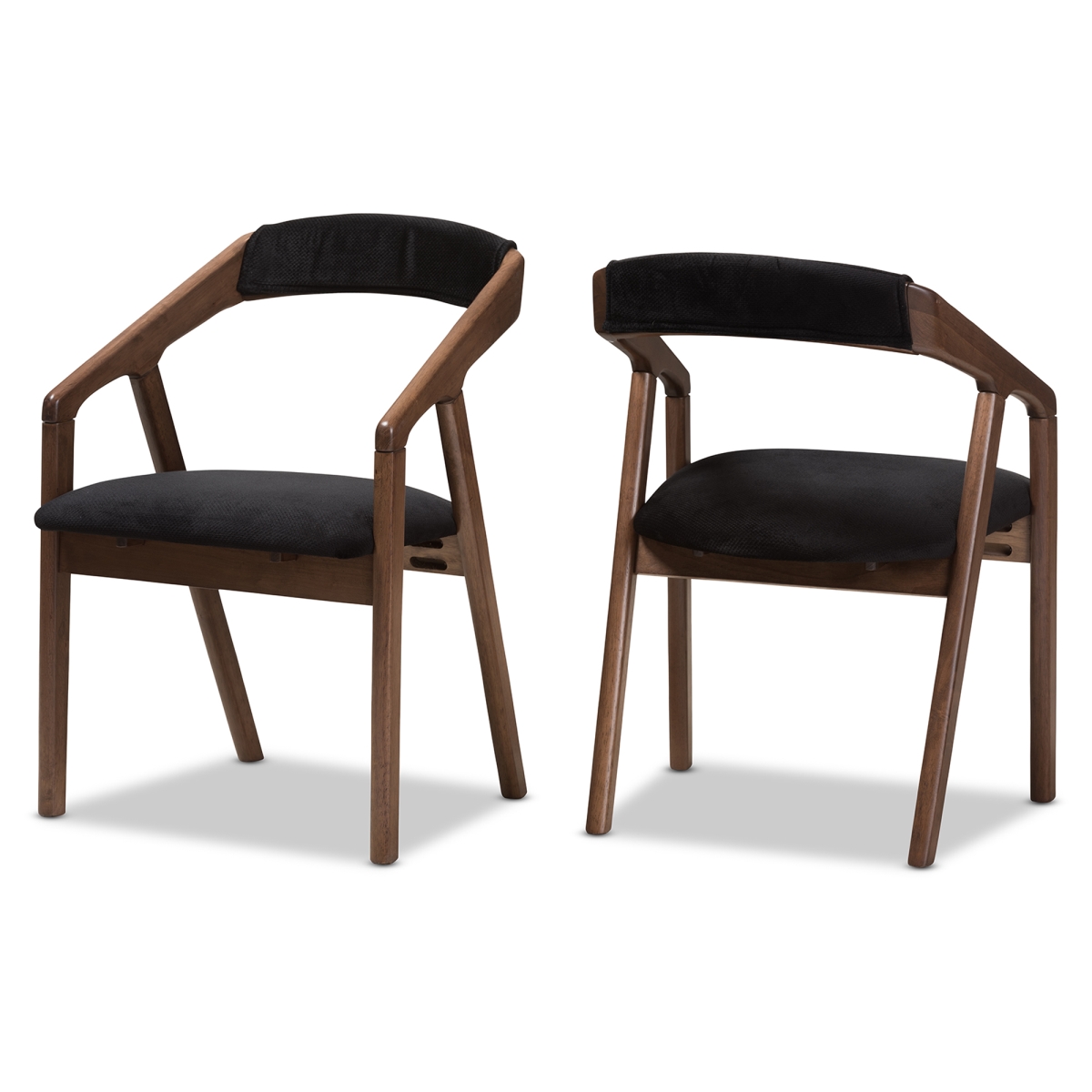 Walnut Sunburst Dining Chair Wendy Mid - Century Modern Black Velvet & Oak Medium Brown Wood Finishing Dining Chair - Set of 2 -  Baxton Studio, 842507125363