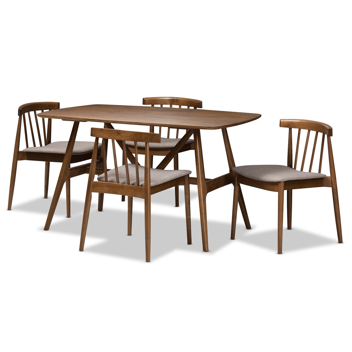 Florence Dining Set Wyatt Mid - Century Modern Walnut Wood 5 - Piece Dining Set -  Baxton Studio, 842507125370