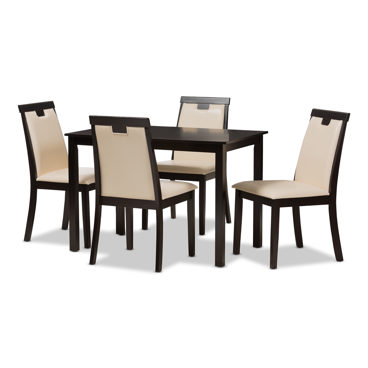Picture of Baxton Studio RH5998C-Dark Brown & Beige Dining Set Evelyn Modern & Contemporary Beige Faux Leather Upholstered & Dark Brown Finished 5 - Piece Dining Set