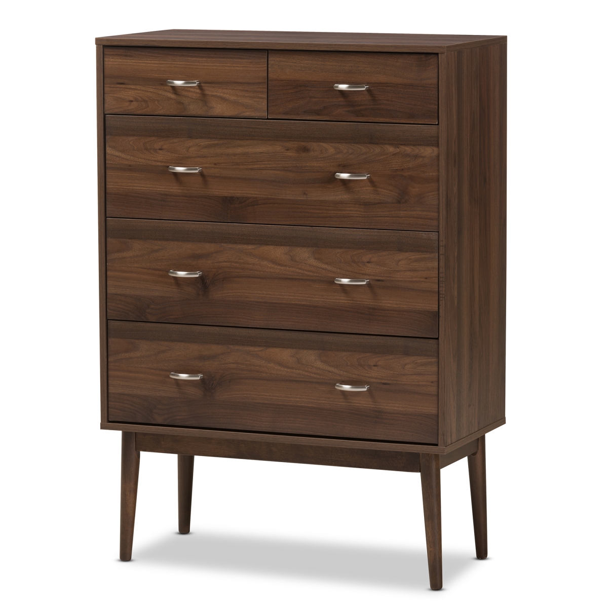 Picture of Baxton Studio DC 8580-07-Brown-Chest Disa Mid - Century Modern Walnut Brown Finished Wood 5 - Drawer Chest