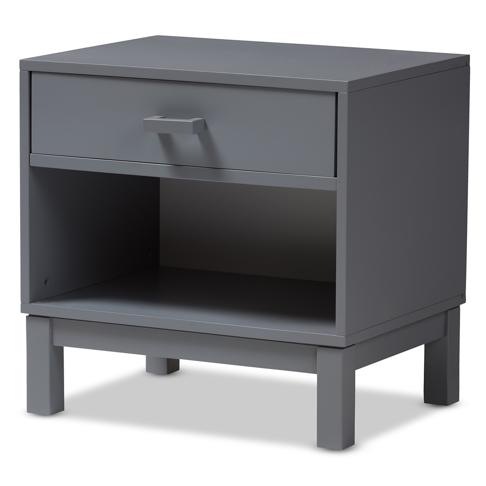 HNS01-Grey-NS Baxton Studio Deirdre Modern & Contemporary Wood 1-Drawer Nightstand, Grey