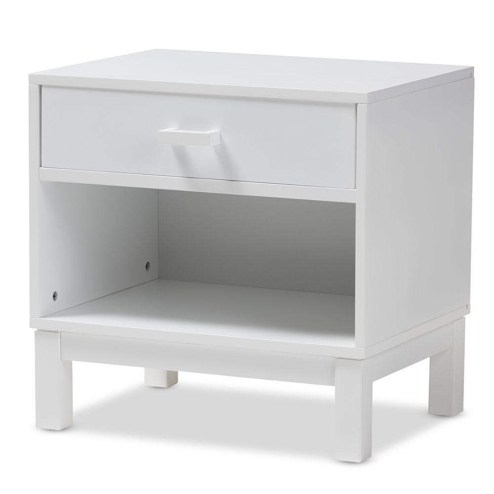 HNS01-White-NS Baxton Studio Deirdre Modern & Contemporary Wood 1-Drawer Nightstand, White