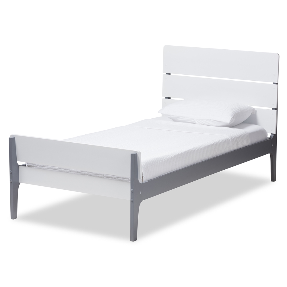 HT1703-White-Grey-Twin Baxton Studio Nereida Modern Classic Mission Style Wood Twin Platform Bed, White & Dark Grey