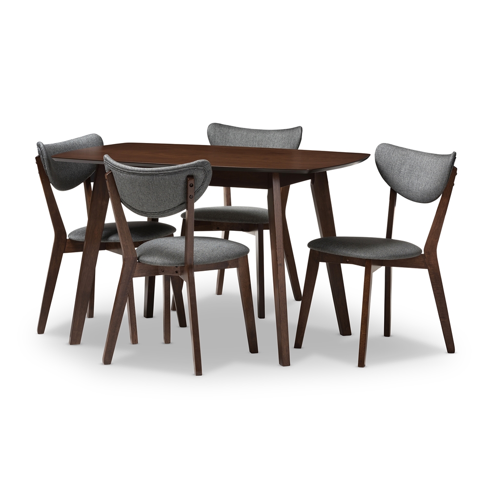 LWM12758HL35LW35-Walnut-Dark Grey-5PC-Dining Set Baxton Studio Hadrea Mid-century Modern Fabric Upholstered Dining Set, Dark Grey & Walnut - 5 Piece -  Wholesale Interiors, 842507126957