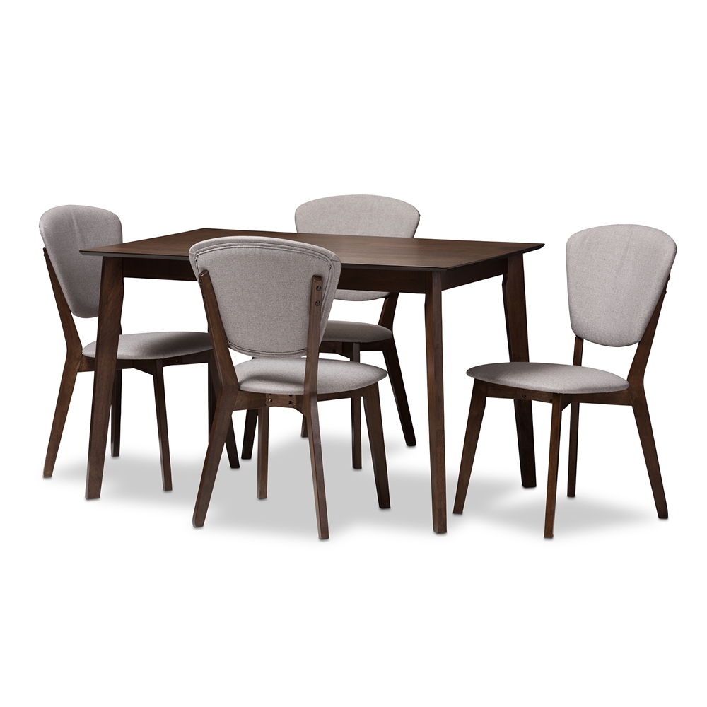 LWM12805HL28LW38-Walnut-Light Grey-5PC-Dining Set Baxton Studio Tarelle Mid-Century Modern Fabric Upholstered Dining Set, Dark Grey & Walnut- 5 Piece -  Wholesale Interiors, 842507126964