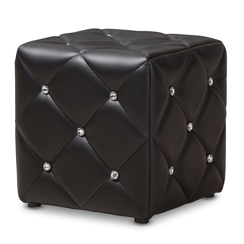 1710-Black Baxton Studio Stacey Modern & Contemporary Faux Leather Upholstered Ottoman, Black -  842507132675