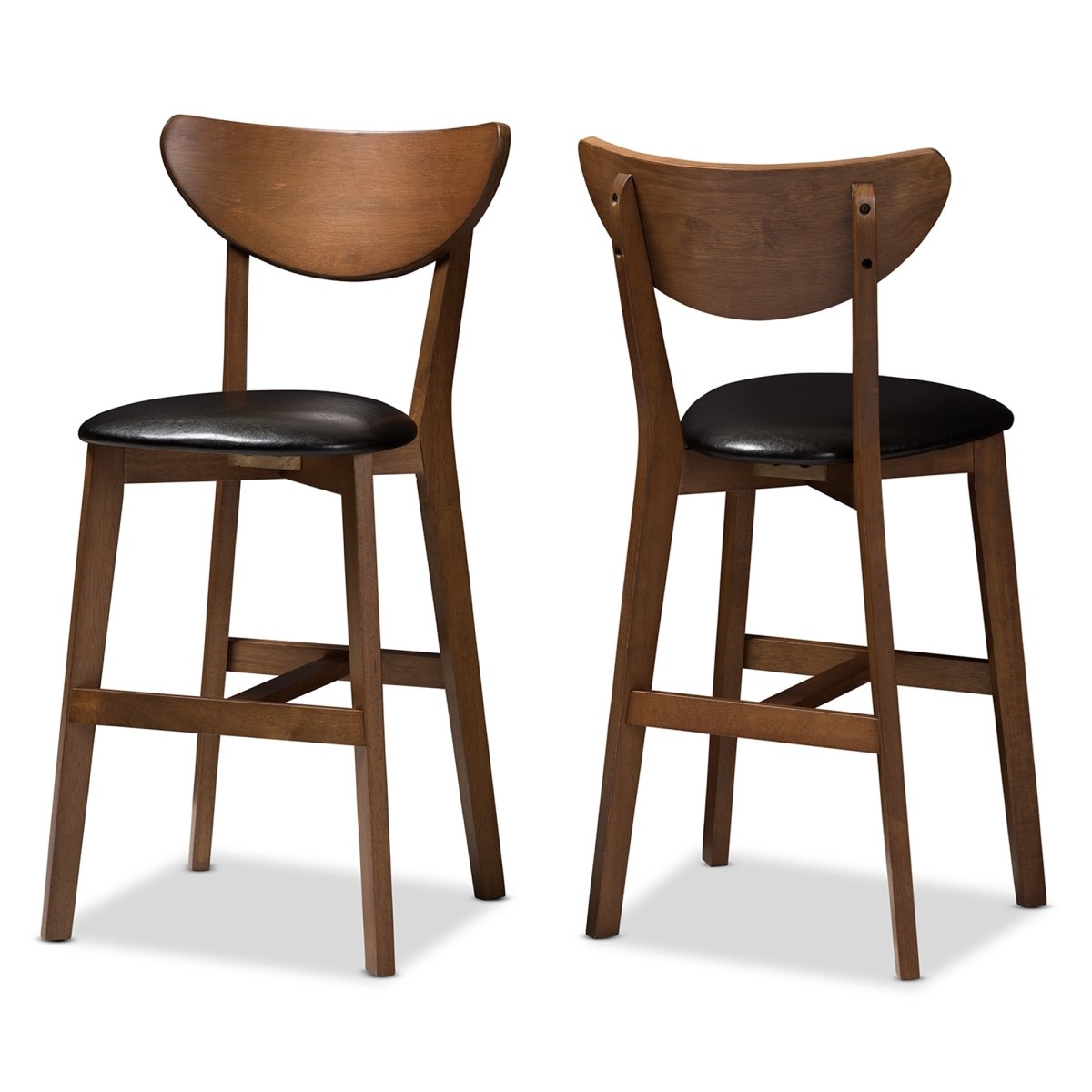 Leena-Black&Walnut-Counter Stool Eline Mid-Century Modern Counter Stool, Black & Walnut Brown - 2 Piece set -  Baxton Studio, 842507128272