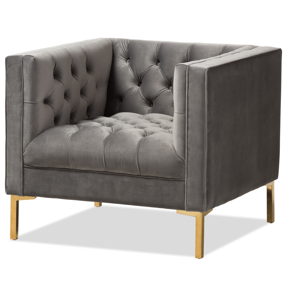 Picture of Baxton Studio TSF-7723-Grey-Gold Zanetta Luxe & Glamour Grey Velvet Upholstered Gold Finished Lounge Chair
