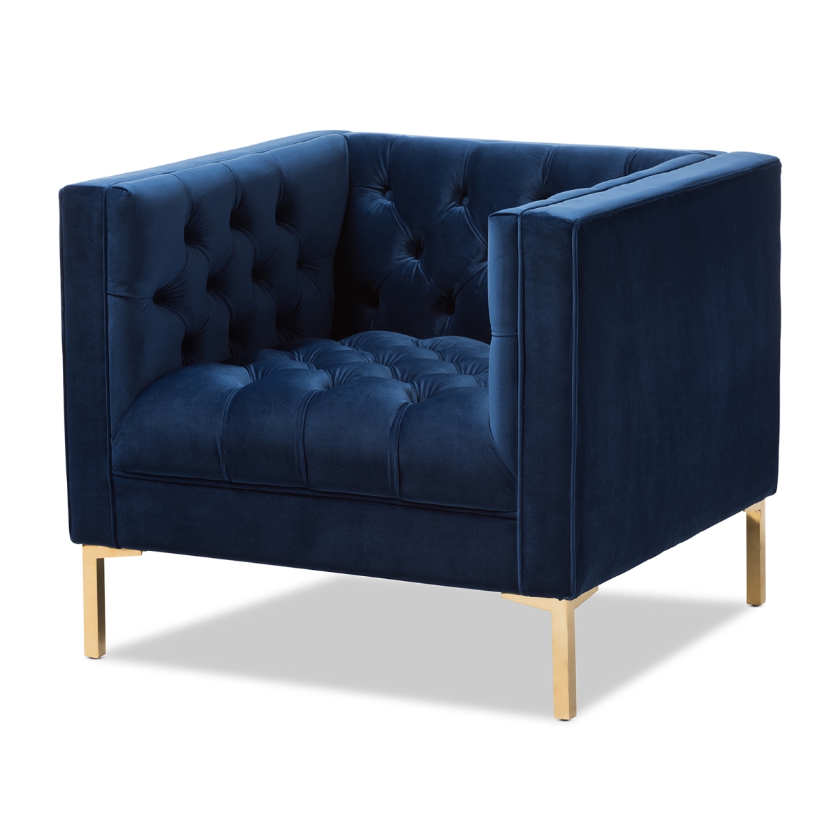 Picture of Baxton Studio TSF-7723-Navy-Gold Zanetta Luxe & Glamour Navy Velvet Upholstered Gold Finished Lounge Chair