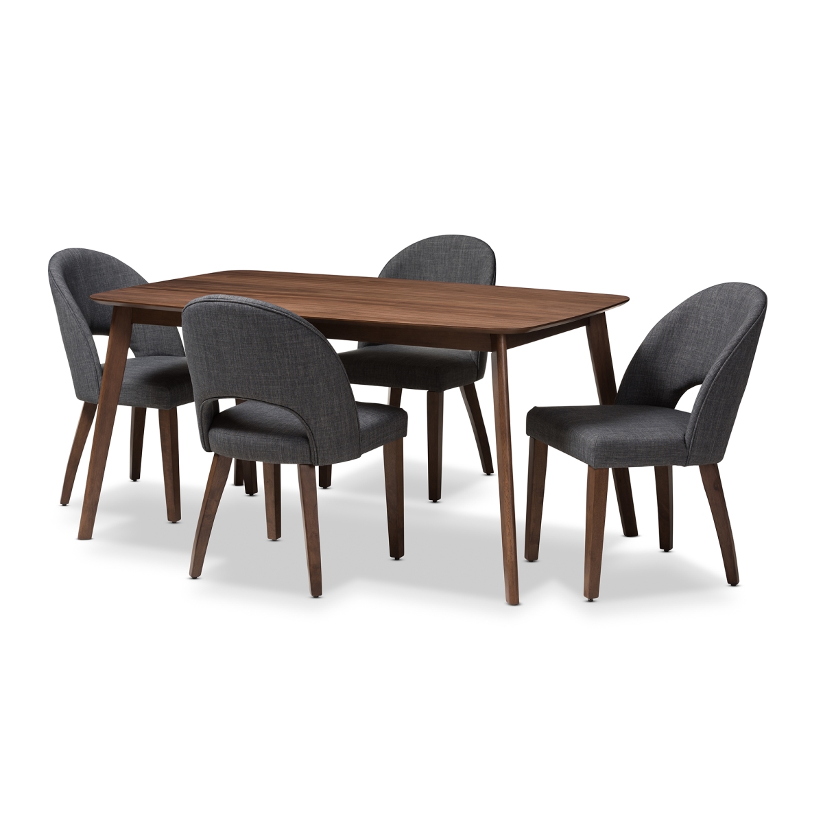 Wesley-Dark Grey-5PC Dining Set Wesley Mid-Century Modern Dark Grey Fabric Upholstered Walnut Finished Wood - 5 Piece Dining Set