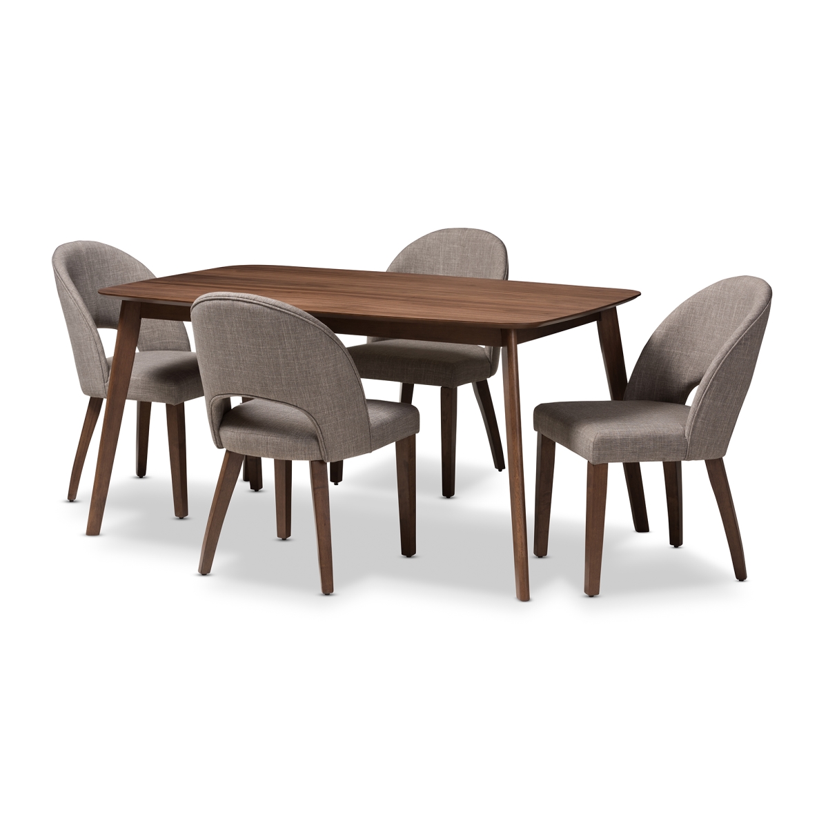 Wesley-Light Grey-5PC Dining Set Wesley Mid-Century Modern Light Grey Fabric Upholstered Walnut Finished Wood - 5 Piece Dining Set