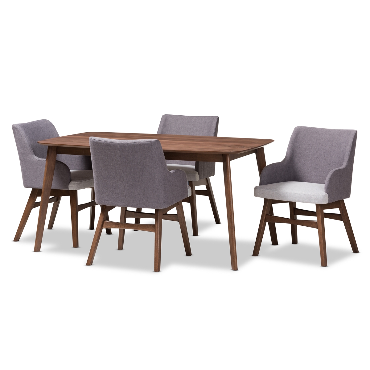 Monte-Dark Grey-5PC Dining Set Monte Mid-Century Modern Walnut Wood Rectangular - 5 Piece Dining Set