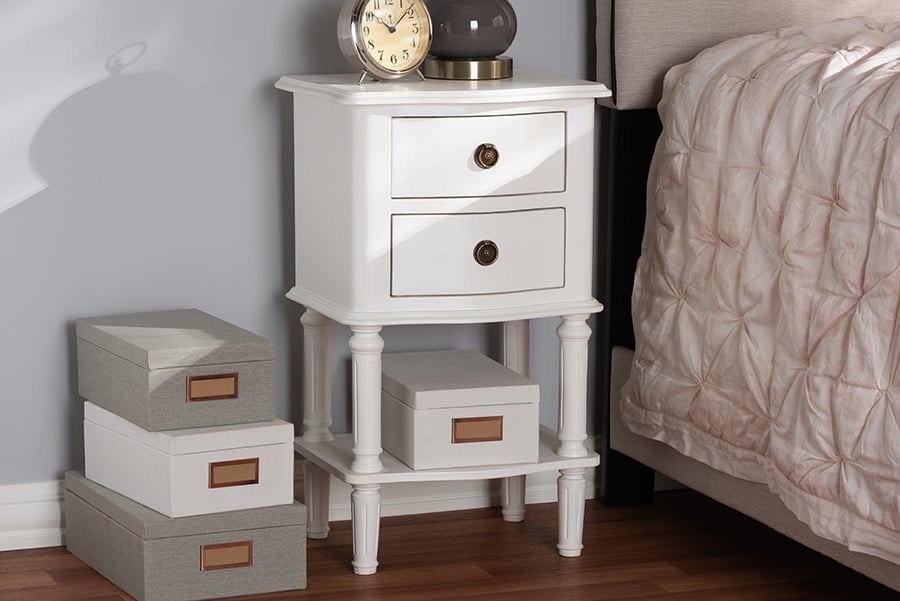 Picture of Baxton Studio GLA5-White-NS 25.59 x 15.75 x 11.81 in. Audrey Country Cottage Farmhouse Finished 2 Drawer Nightstand - White