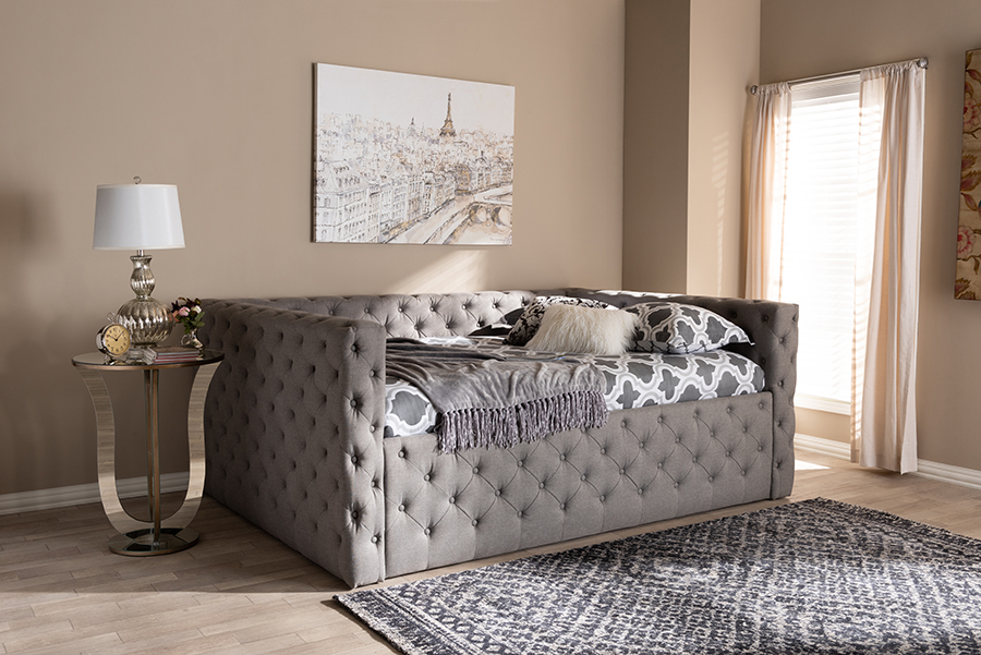 CF8987-B-Grey-Daybed-Q 37.09 x 93.7 x 66.93 in. Anabella Modern & Contemporary Fabric Upholstered Daybed - Grey, Queen Size -  Baxton Studio, 842507145859