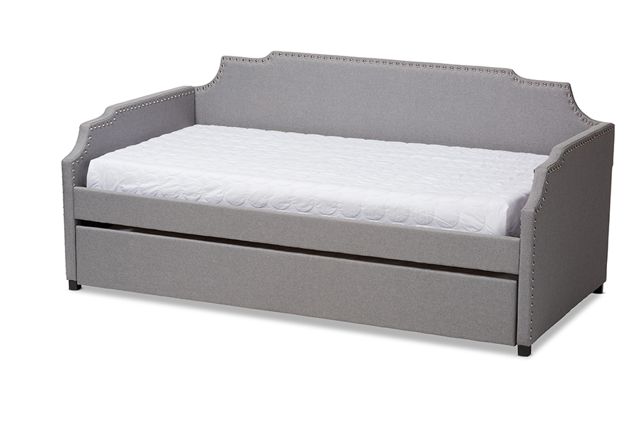 Picture of Baxton Studio Ally-Light Grey-Daybed Ally Modern & Contemporary Grey Fabric Upholstered Twin Size Sofa Daybed with Roll Out Trundle Guest Bed