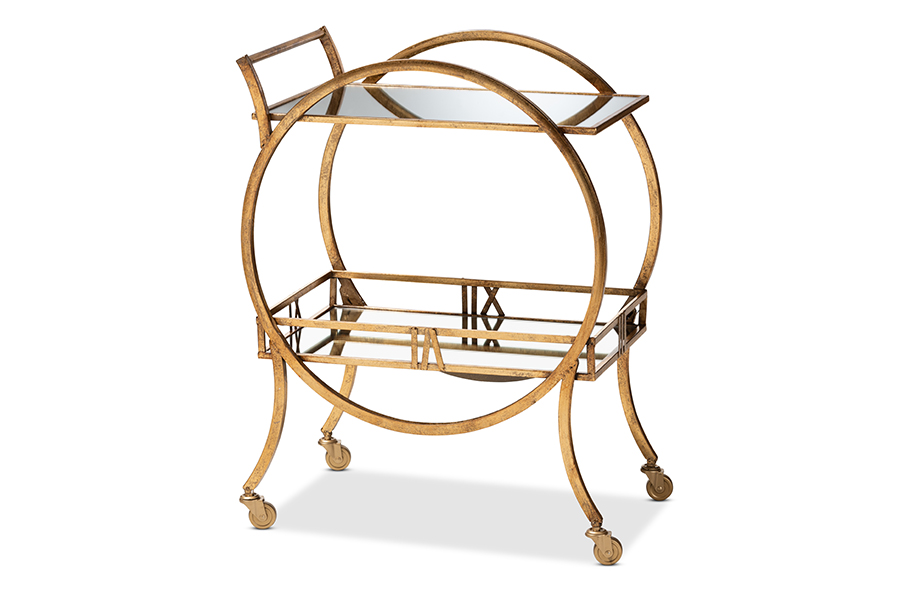 Picture of Baxton Studio HE17T246 Arsene Modern & Contemporary Antique Gold Finished 2-Tier Mobile Bar Cart - 33.5 x 26 x 15.9 in.