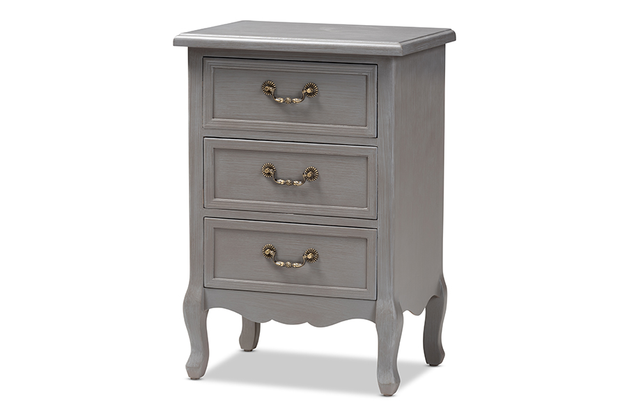 Picture of Baxton Studio JY18A028-Grey-NS Capucine Antique French Country Cottage Grey Finished Wood 3-Drawer Nightstand - 27.6 x 18.9 x 13.6 in.