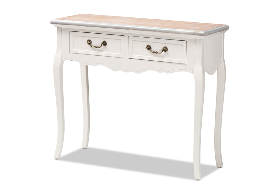 Picture of Baxton Studio JY17A022-White-Console Capucine Antique French Country Cottage Two Tone Natural Whitewashed Oak & White Finished Wood 2-Drawer Console Table