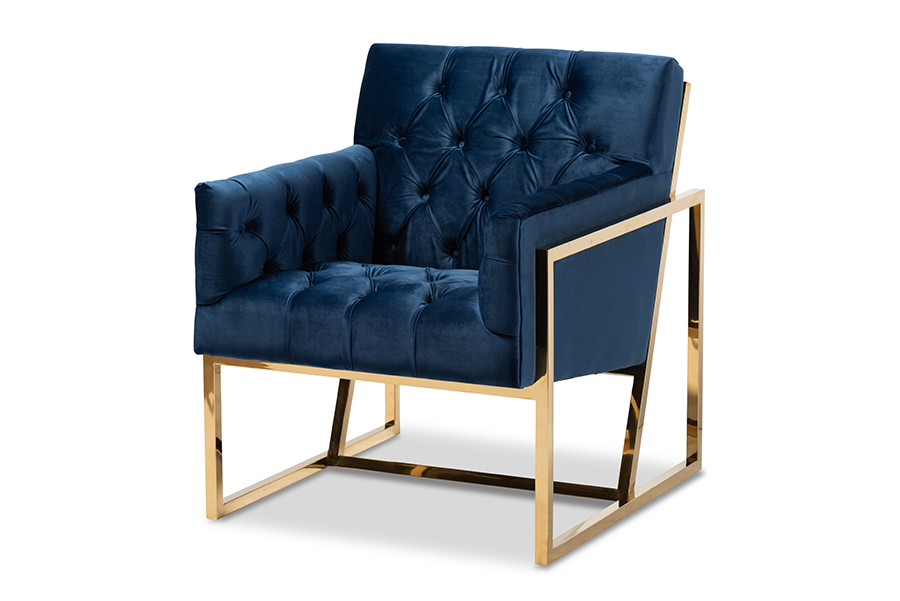 Picture of Baxton Studio TSF7719-Navy Blue-Gold-CC Milano Modern & Contemporary Navy Blue Velvet Fabric Upholstered Gold Finished Lounge Chair - 33.5 x 28 x 32.3 in.