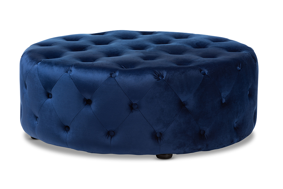 Picture of Baxton Studio 501-Royal Blue-Otto Cardiff Transitional Royal Blue Velvet Fabric Upholstered Button Tufted Cocktail Ottoman - 15.8 x 42 x 42 in.