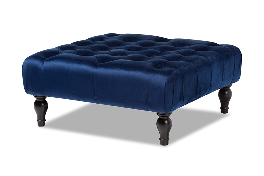 Picture of Baxton Studio 502-Royal Blue-Otto Keswick Transitional Royal Blue Velvet Fabric Upholstered Button Tufted Cocktail Ottoman - 15.8 x 35.3 x 35.3 in.