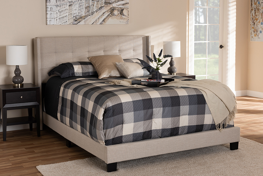 CF8031B-Beige-King Lisette Modern & Contemporary Beige Fabric Upholstered Bed - King Size