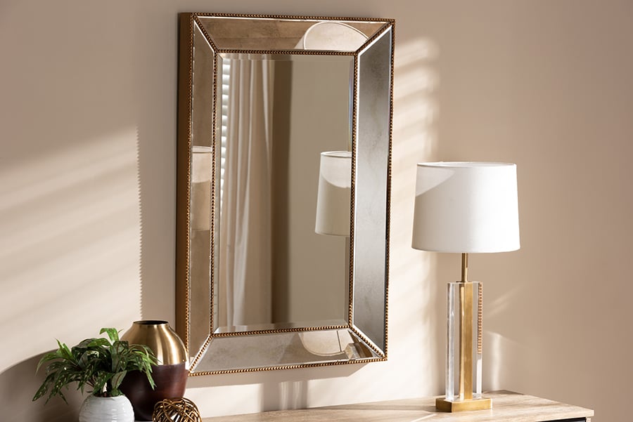 Picture of Baxton Studio RXW-6177 Neva Modern & Contemporary Antique Gold Finished Rectangular Accent Wall Mirror
